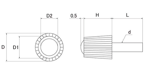 ハイピック(黒)(No2)円筒型 ABS樹脂 ねじ部鉄 (大丸鋲螺) 製品図面