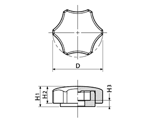 樹脂製 ボルトインノブキャップ(六角頭ボルト用) 製品図面