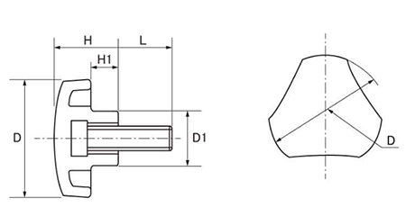 鉄 グリップボルトS (黒樹脂)三角形 ねじ部鉄 (大丸鋲螺) 製品図面