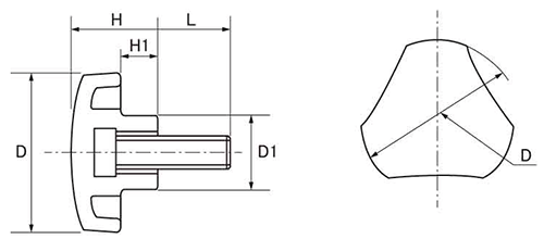 鉄 グリップボルトS3 (黒樹脂)三角形 ねじ部鉄 (大丸鋲螺) 製品図面