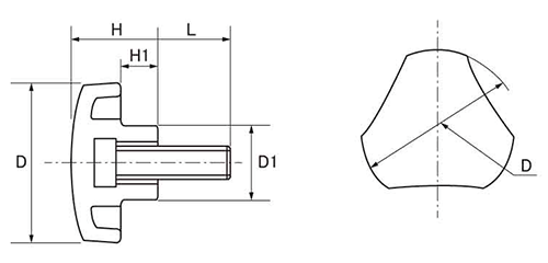 鉄 グリップボルトS4 (黒樹脂)三角形 ねじ部鉄 (大丸鋲螺) 製品図面