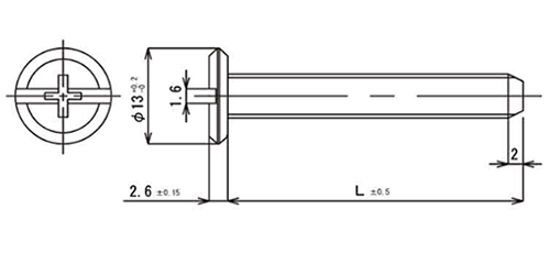 鉄 連結金具ボルトAタイプ JB-A(+)(-)(頭径D＝13)(安達鋼業製) 製品図面