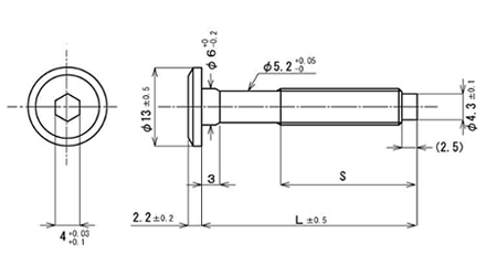 鉄 ジョイントコネクターボルトCタイプ JCB-C首下段付き(六角穴)(頭径D＝13)(安達鋼業製) 製品図面