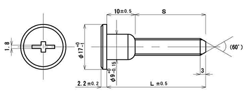 鉄 ジョイントコネクターボルトAタイプ JCB-A(+)(-)(頭径D＝17)(安達鋼業製) 製品図面