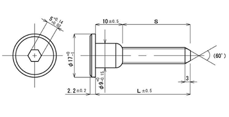 鉄 ジョイントコネクターボルトAタイプ JCB-A (六角穴)(頭径D＝17)(安達鋼業製) 製品図面