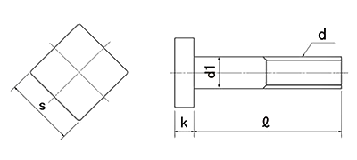鉄 プレスボルト 四角形タイプ (金型用)(インチ・ウイット)(熱処理無し) 製品図面