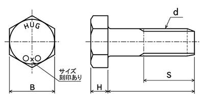 HUGボルト(ハグボルト)六角ボルト(平径大)(エコロジー・組立スピード) 製品図面