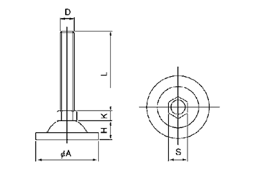 鉄 アジャスト調整レベルボルト(ラバー付) 製品図面
