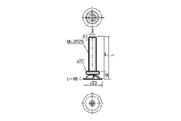 鉄 アジャスト調整レベルボルト(スリワリ付) 製品図面