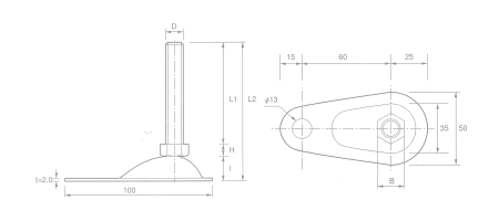 鉄 アジャスト調整レベルボルト 固定用 ミニ 製品図面