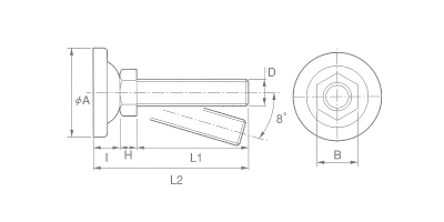 鉄 アジャスト調整レベルボルト(重量物用)(ドーム型) 製品図面
