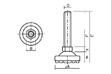 鉄 アジャスト調整レベルボルト(防振用) 製品図面