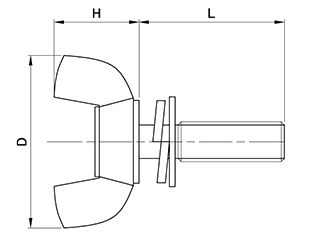 ステンレス 冷間蝶ボルト(2種)(Hタイプ)セムス P＝3 (バネ座+JIS平座 組込) 製品図面