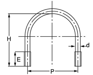 ステンレス Uボルト(一般鋼管用)(国産品)(インチ・ウイット) 製品図面