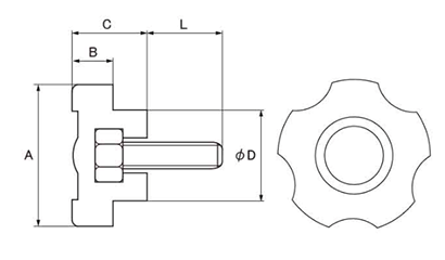 ステンレス Gタイプ ノブボルト(G-1)黒 ABS樹脂(小型)(三星産業) 製品図面