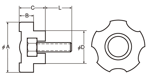 ステンレス Gタイプ ノブボルト(G-2)黒 ABS樹脂(中型)(三星産業) 製品図面