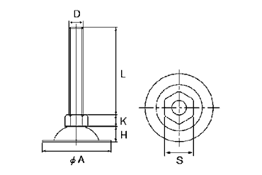 ステンレス アジャストボルト 径小(D＝60) 製品図面