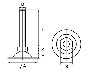 ステンレス アジャスト調整レベルボルト (受け座径φ55) 製品図面