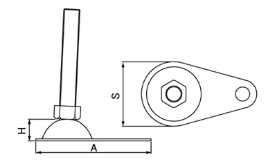 ステンレス アジャストボルト 傾斜タイプ(最大15度) 固定用タイプ 製品図面