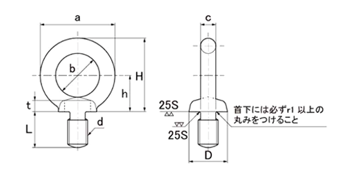 鋼 S45C(H) アイボルト 製品図面