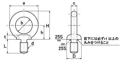 ステンレス SUS316L(A4) アイボルト 製品図面