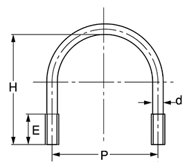 ステンレス SUS316L(A4) Uボルト(一般鋼管用) ミリネジ用 製品図面