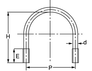 ステンレス SUS316L(A4) Uボルト(一般鋼管用)(インチ・ウイット) 製品図面