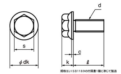 ステンレス SUS316L フラットフランジボルト セレート無し 製品図面