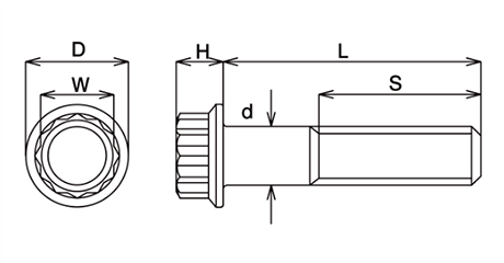64チタン 12ポイントフランジボルト(ソケット12角)(TI12P) 製品図面