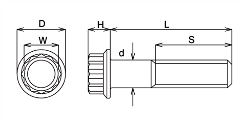 64チタン 12ポイントフランジボルト(ソケット12角)(細目・TI12P) 製品図面