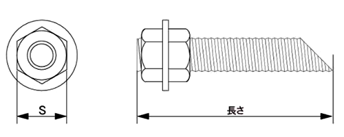 鉄 ケミカル寸切セット(ナット2個・平座付)(斜めカット品)(*) 製品図面