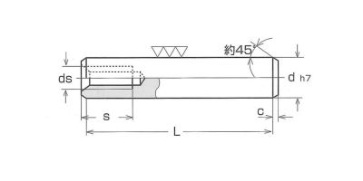 鋼 S45C-Q(焼入れ 内ねじ付き 平行ピン h7(マイナス公差) 製品図面