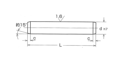鋼 S45C-Q(焼入れ) 平行ピン・B種h7(マイナス公差) 両平先 (大喜多製) 製品図面