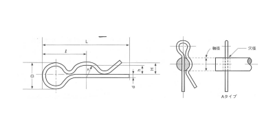鉄 マツバピン KS Aタイプ ストレート(平和発條製) 製品図面