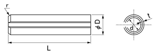 鉄 スプリングピン 片面取り形 (DIN1481)(三和バネ製) 製品図面