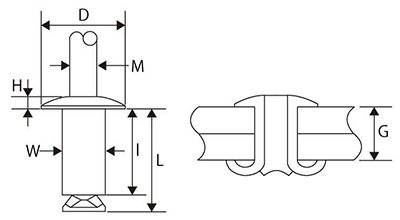 アルミ-鉄 ブラインドリベット DAS-PLタイプ(軟質材用)(福井鋲螺製) 製品図面
