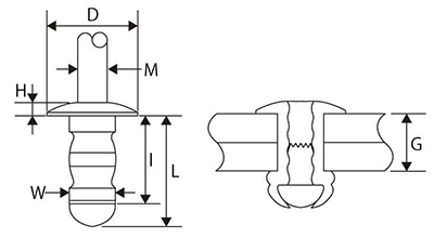 アルミ-鉄 ブラインドリベット DAS-FXタイプ(広範囲締結型)(福井鋲螺製) 製品図面
