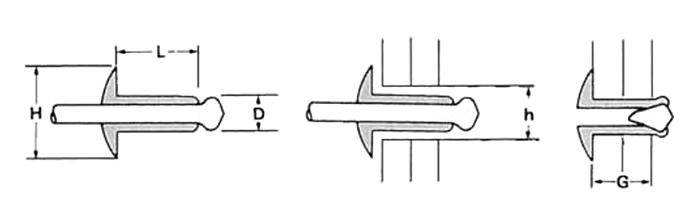 銅-銅 オープンタイプ(ブラインド)リベット KCC■ (丸頭)(KRS製) 製品図面