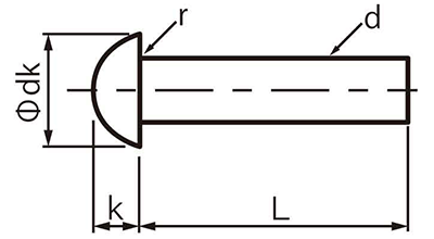 ステンレス SUS316L(A4) 丸リベット (軸径x首下長) 製品図面