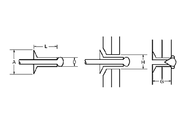 アルミ-鉄 ブラインドリベット NSA 皿頭(ニッセン製) 製品図面