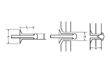 アルミ-ステン ブラインドリベット NTA-K 皿頭(ニッセン製) 製品図面