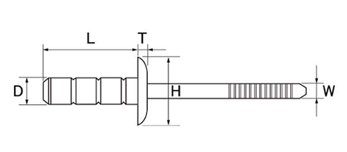ロブテックス 鉄-鉄 マルチバルブ 高強度リベット (LSLB)(丸頭)(耐振動・広範囲カシメ用) 製品図面