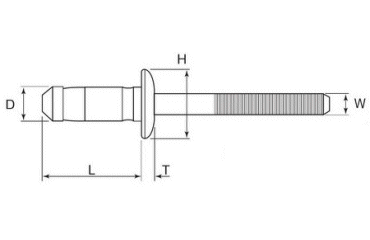 ロブテックス 鉄-鉄 ワイドバルブリベット丸頭LSWB (高強度・広範囲カシメ用) 製品図面