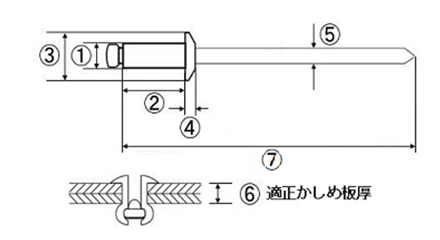 ロブテックス アルミ-ステンレス ブラインドリベット(シールドタイプ)(NTA-CE)(丸頭) 製品図面