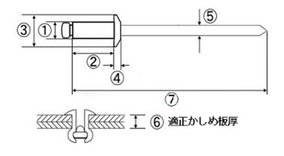 ロブテックス ステン-鉄 ブラインドリベット (NSS-P)(パック入)(丸頭) 製品図面