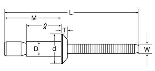 ロブテックス 鉄-鉄 Sボルト 高強度リベット(インナーロック) LAL(皿頭) 製品図面