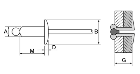 ACリベット アルミ-鉄 ブラインドリベット ラージフランジタイプ AC-LF (アブデル) 製品図面