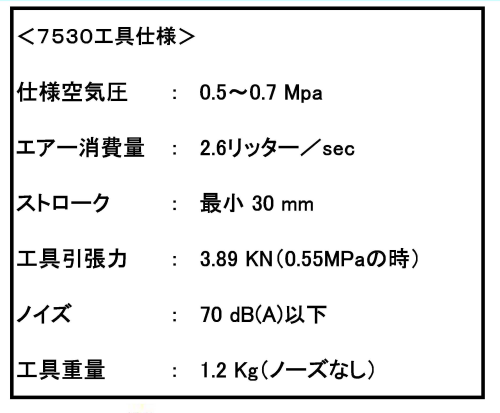 アブデルック エアーリベッター(スピード工具)7530型 製品規格