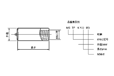 軟鋼 めねじスタッド MS-TP型(外径＝6) 日本ドライブイット 製品図面