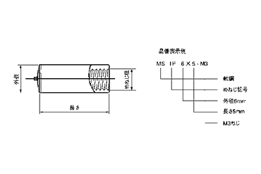 軟鋼 めねじスタッド MS-TP型(外径＝10) 日本ドライブイット 製品図面